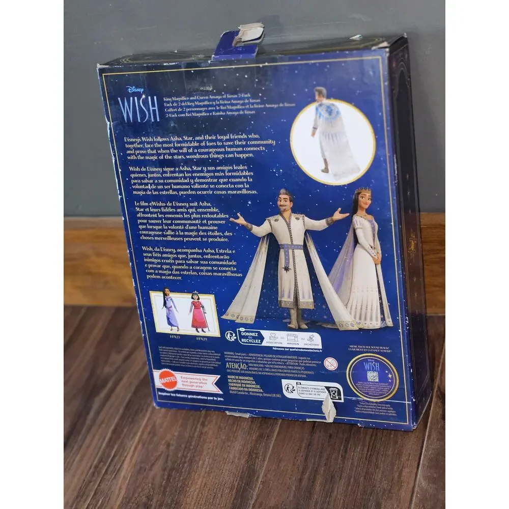 Mattel Disney’s Wish 2-Doll Set, King Magnifico Queen Amaya Posable Dolls